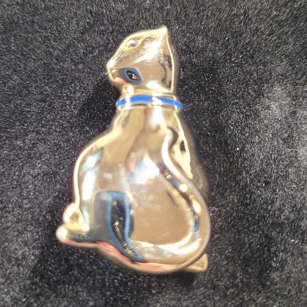 Vintage Liz Claiborne Cat Brooch Pin Gold Tone Enamel‎ Rhinestone Kitty Jewelry